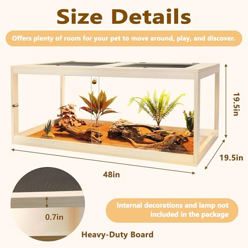 81 Gallon Reptile Terrarium Tank 48 Inch Lizard Tank Bearded Dragon Tank with Metal Mesh Roof Door (Oak / 81 Gallons)