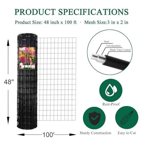 Black PVC Coated Welded Wire Fence 48" x 100' Roll (Black / 2''x3'' 16GA 48''x100')