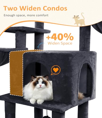 68" Multi Level Large Cat Tree Tower for Indoor Cats (Grey)
