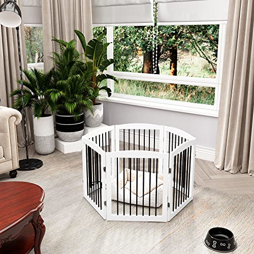 Freestanding Pet Gate for Dogs (24" Height-6 Panel / White & Black)