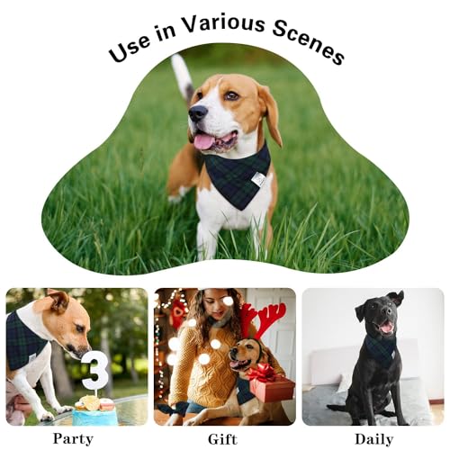Christmas Blue Green Plaid Dog Bandanas Matching Scrunchie Small (03-plaid green / Small-set of 1)