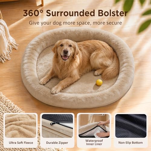 Waterproof Orthopedic Dog Bed for Large Dogs (Light Brown / 44"L x 32"W x 7.5"Th)