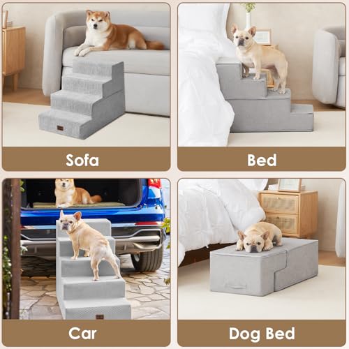 Dog Stairs for Bed 18" H (Light Grey / Extra Wide 16.5" x 28" x 18")