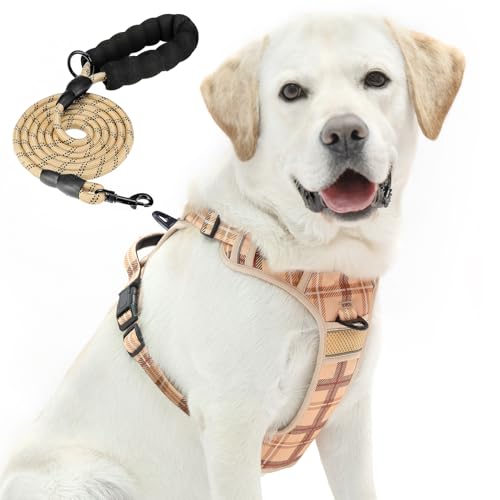 No Pull Dog Harness for Large (Beige Plaid / Large)