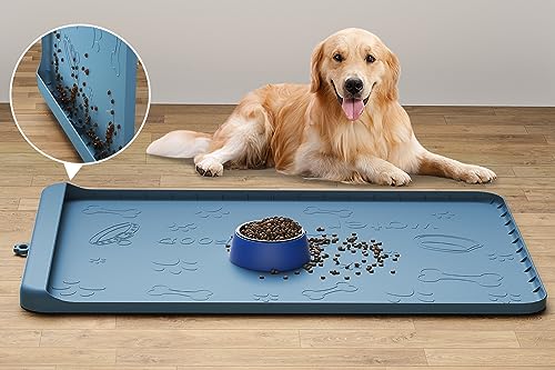 Dog Food Mat Silicone Dog Mat for Food and Water (Aqua blue / 36"L x 24"W)