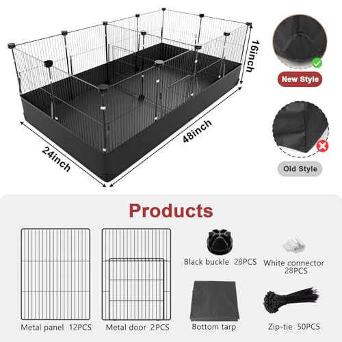 Guinea Pig Cage with Waterproof PVC Bottom Liner & One (14 Panels / Black)