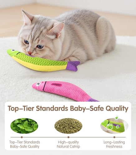 Cat Toys with[5000mg A+Natural Catnip &Silvervine] [Baby Grade] Interactive Soft Chew Kicker Cat Toys for Indoor Cats & Kittens (Green+Pink)