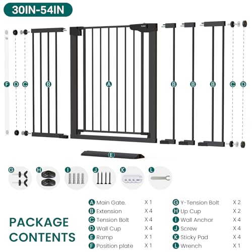 36" Extra Tall Dog Gate for Large Dogs (Black / 30"-54" W x 36" H)