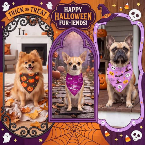 50 Pcs Halloween Dog Bandanas Bulk for Small Dog Lover Gifts (Ghost Pattern / 19.7 x 13.8 x 13.8 Inch)