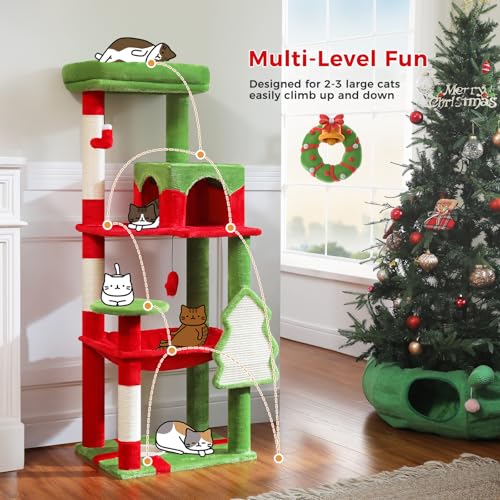 56.3" Cat Tree for Indoor Cats Large Adult with Hammock (Red / 56 Inches)