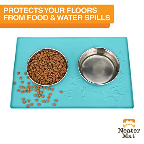 Neater Mat Pet Mats for Food and Water (24"L x 16"W / Aquamarine)
