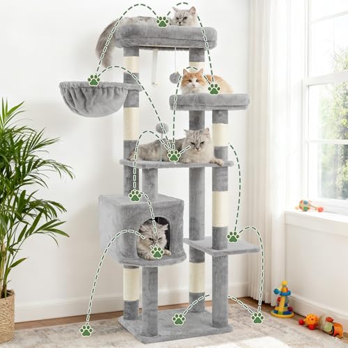 55.1'' Cat Tree Tower for Indoor Cats (55.1 inch / Light gray)