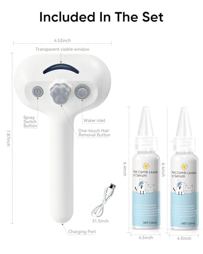 Pet Steam Brush Dog Cat 2026 New Grooming Comb for Shedding (Gray / 240ML)