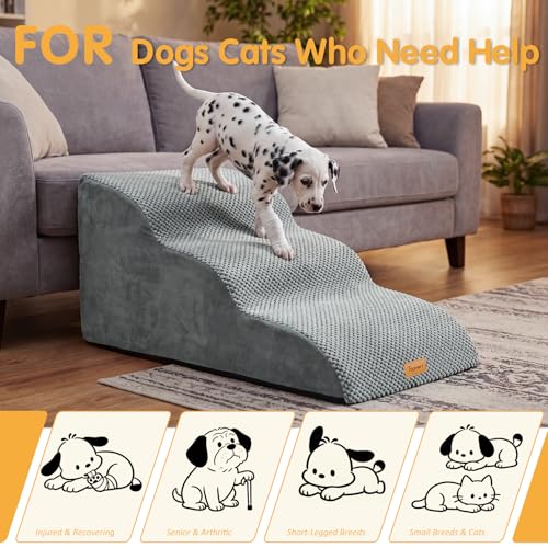 High Density Extended Foam Dog Ramp&Steps 3 Tiers (Grey / 33.1*15.7*15.7)