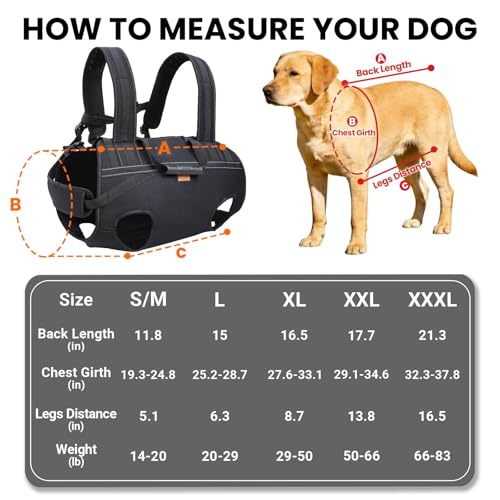 Dog Lift Harness Backpack Carrier for Large Dogs (3XL 66-83LBS BLACK)