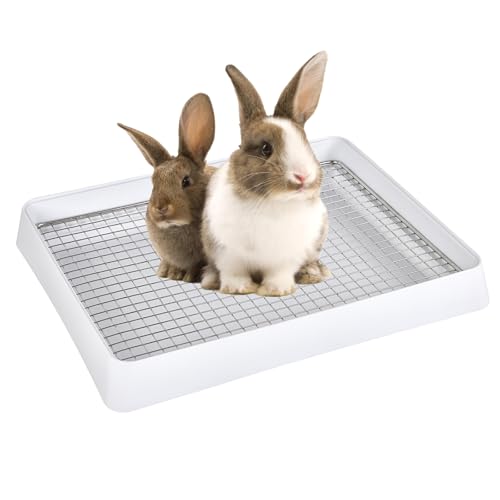 Low Entry Rabbit Litter Box Training Tray with Large Steel Grids (14.6x12x2.6"(40x30x6cm) / 0.5" Stee Grids + 0.4" PP Grids)