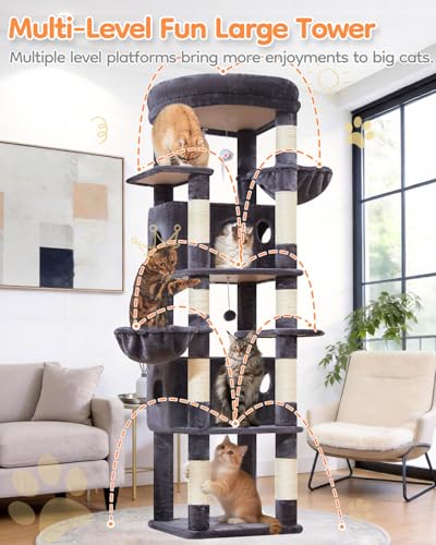Heavy Duty Cat Tree (Sturdy-73IN / Smoky Gray)