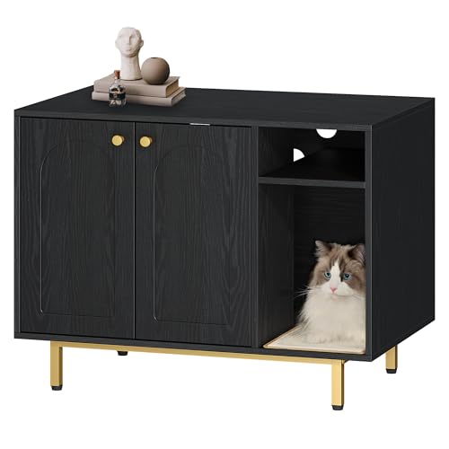 Cat Litter Box Enclosure (Black and Gold / 31.4"L x 19.6"W x 24"H)