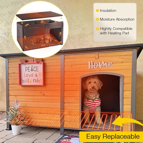 59.1" Extra Large Heated Dog House with Electric Heating Pad (59.1"Brown(Heating pad))