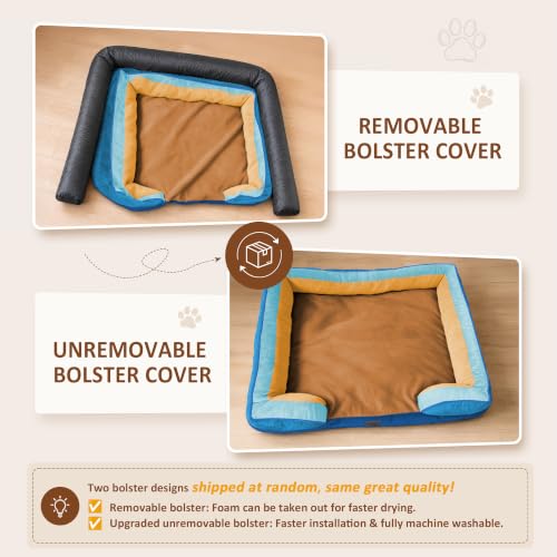 Orthopedic Dog Bed for Extra Large Dogs with Bolster (45.0"L x 35.0"W x 8.5"Th / Golden Harbor)