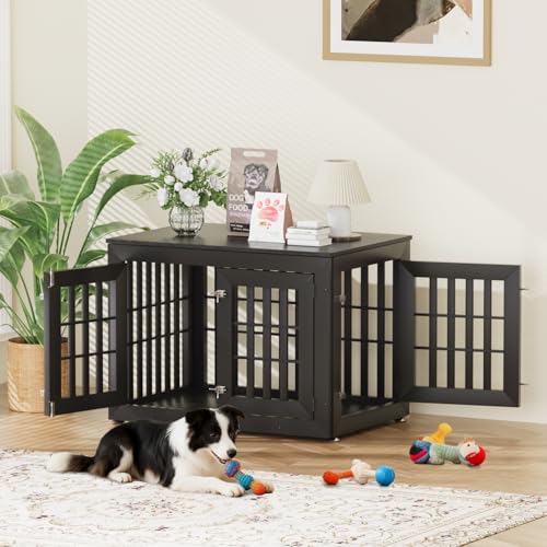 38" Heavy Duty Dog Crate Furniture for Large (37.4"L x 25.8"W x 27.4"H / Black)