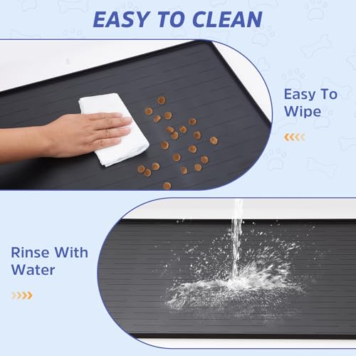 Large Dog Mats for Food and Water (Black / 40"L x 30"W)