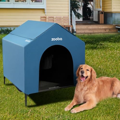 42" 2-in-1 Dog House for Medium Dogs, Elevted Dog House Outdoor/Indoor, Puppy Shelter Outside,Water Resistant 600D PVC and Durable 2x1 Textilene Raised Dog Bed(Blue) (X-Large: 42inch)