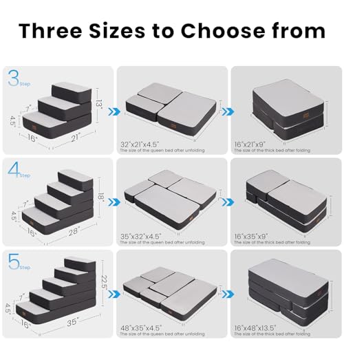 3 Step Adjustable Dog Stairs for Sofa and Couch (Grey / 3-Step)