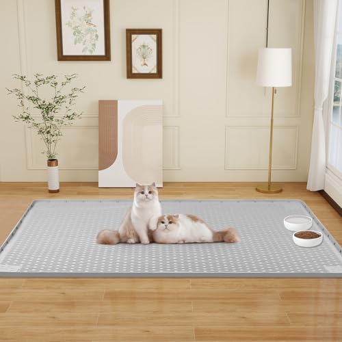 Cat Food Mat Extra Large Silicone Pet Bowl Mat 50''x35'' (Light Grey / 50"L x 35"W)