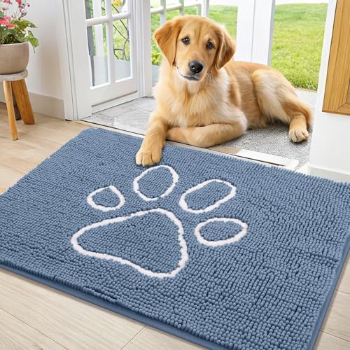 Dog Door Mat for Muddy Paws (36"X24" / Airy Blue and White)