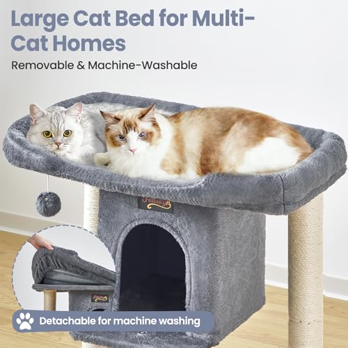 Cat Tree Tower Scratching Post for Indoor Large Adult Cats with Perch Bed (Dark Grey / 28 Inches)