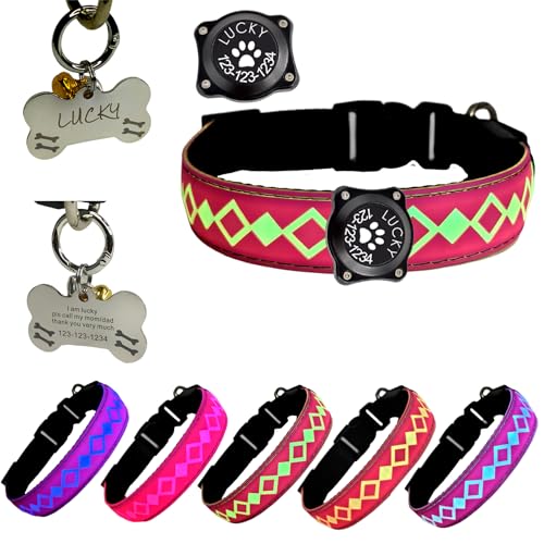 LED Dog Collar with AirTag Holder and Custom ID Tag (PINK / XL(19.7-23.6"))
