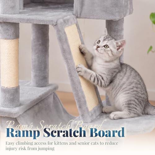 Cat Tree Tower with Padded Platform Bed (53 Inch / Light Gray)