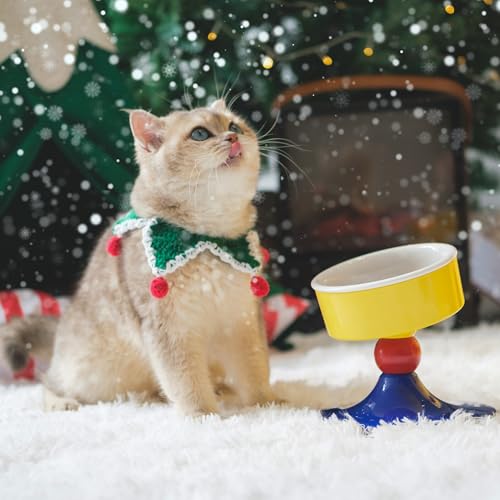 Ceramic Elevated Raised Cat Bowls (Red & Blue)