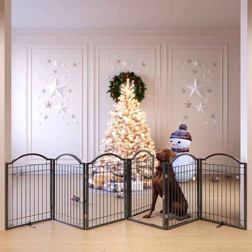 Metal No Assembly Freestanding Dog Gate with Door Walk Through (Black / 6 panels)