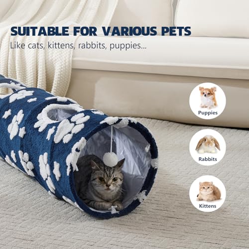 Straight Cat Tunnel for Indoor Cats 47"x12" (Blue Paw / Straight)