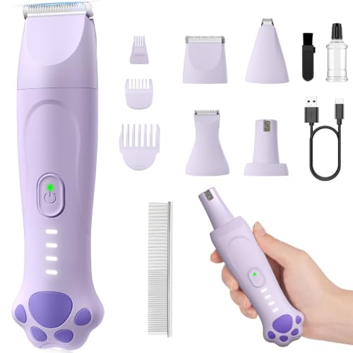 4-in-1 Dog Clippers for Grooming Kit - 45dB Quiet 150-Min Run Non-Slip Grip (Purple)