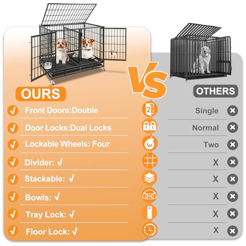 Taller 43" Heavy Duty Double Dog Crates with Divider & Dual Door (42.5"L - Tall)