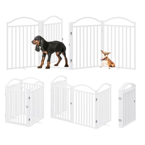 Metal No Assembly Freestanding Dog Gate with Door Walk Through (White S / 4 panels 80"W*30"H HFG)