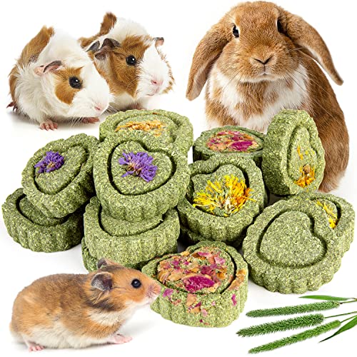 12Pcs Timothy Hay Treats Rabbit Toys Bunny Toys Guinea Pig Natural Chews for Teeth Handmade Rabbit Chews and Treats Chinchilla Rat Hamster Gerbil