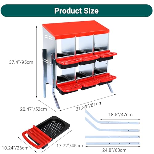 Chicken Nesting Box (Red- 6 compartment with legs)