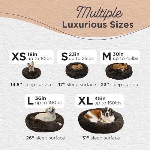 The Original Calming Donut Dog Bed for Small Dogs up to 25 lbs (Dark Chocolate Shag / Small)