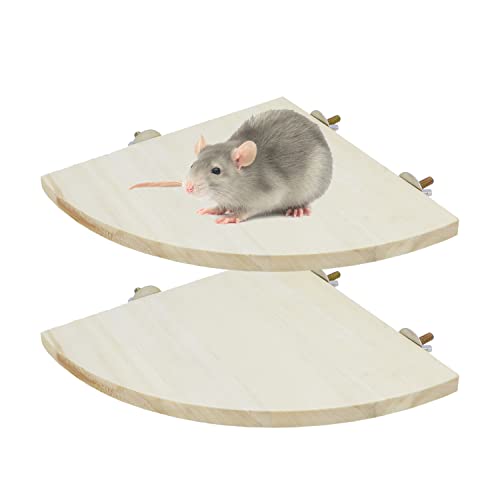 Bird Perch Stand 2 Pack Wooden Platform Corner Ledge for Budgies Cockatiels Conures African Greys Rats Gerbils Chinchillas Squirrels