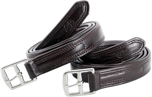 Stability English Stirrup Leathers with Strong Nylon Core for Equestrian Riding (62" / 155cm / Black Brown)