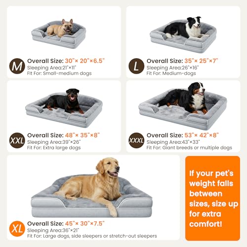Orthopedic Dog Bed for Giant Breeds (Light Grey / 48.0"L x 35.0"W x 8.0"Th)