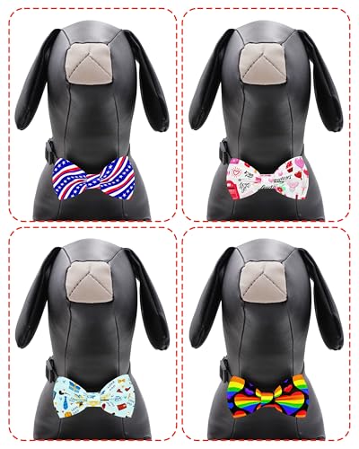 10 Pack Holiday Dog Bowties for Small Dogs Sliding on Collar (S/M)
