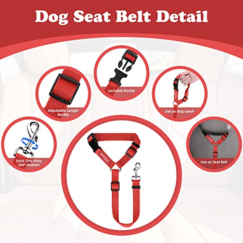 2 Pack Dog Seat Belt for Car (Red)