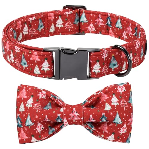 Christmas Dog Collar with Bow tie (Large (Pack of 1) / Xmas Tree)