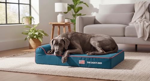 The Dog’s Bed Orthopedic Memory Foam Dog Bed with Headrest XL 6 (Blue with Red Trim US Flag / XL (46"L x 28"W x 6"Th))