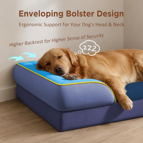 Orthopedic Dog Bed for Extra Large Dogs with Bolster (45.0"L x 35.0"W x 8.5"Th / Hidden Bay)